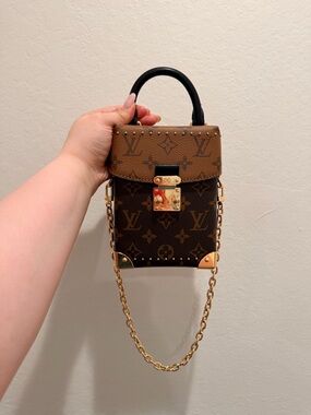 Louis Vuitton Brown and Black Monogram Mini Trunk Crossbody with Gold Hardware